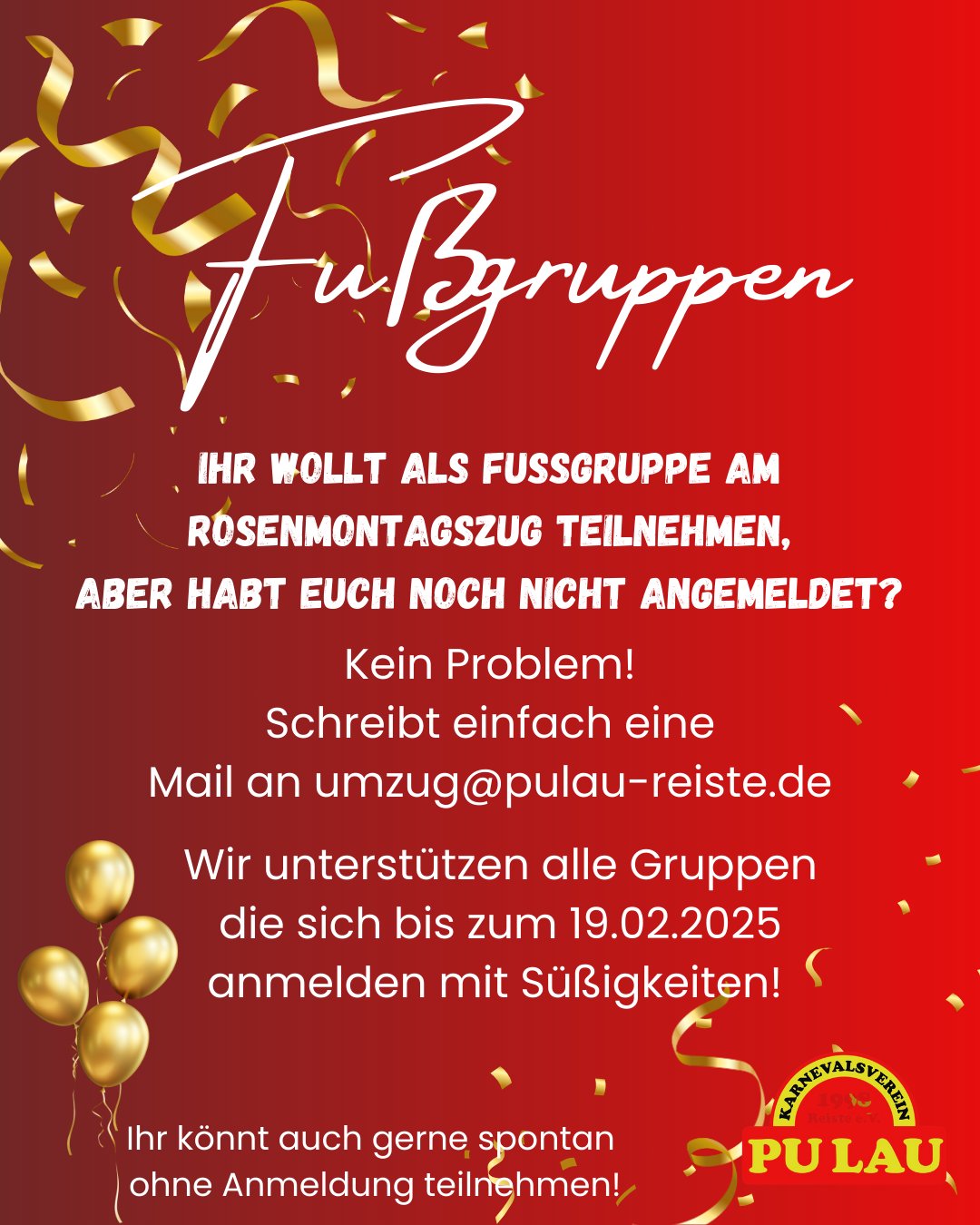 Aufruf an Fußgruppen zur Anmeldung für den Rosenmontagszug 2025